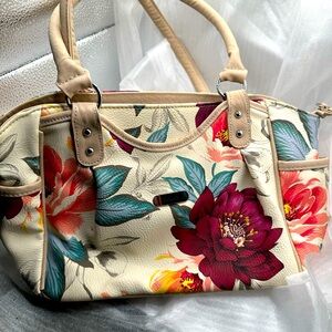 Floral Beige and Burgundy Handbag